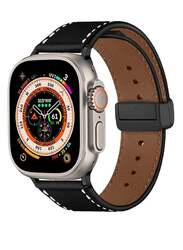 Replacement New 2023 Magnetic Leather Strap Compatible With Apple Watch Ultra 49mm Ultra Watch 2 Black