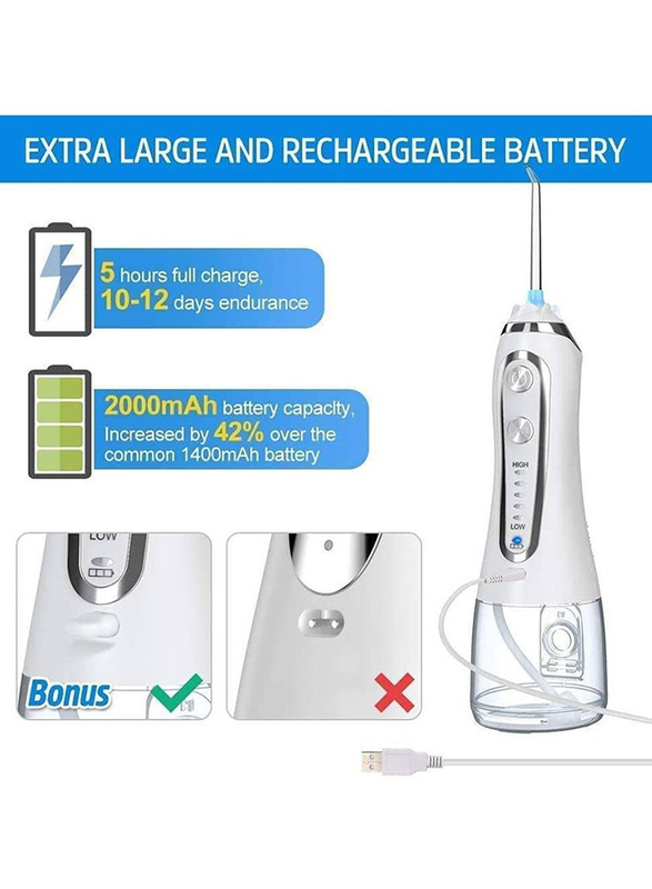 Waterpluse Cordless Water Flosser with 5 Modes & 6 Tips, White