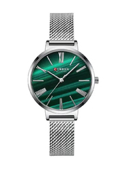 Curren Analog Watch for Women with Stainless Steel Band, Water Resistant, Silver-Green