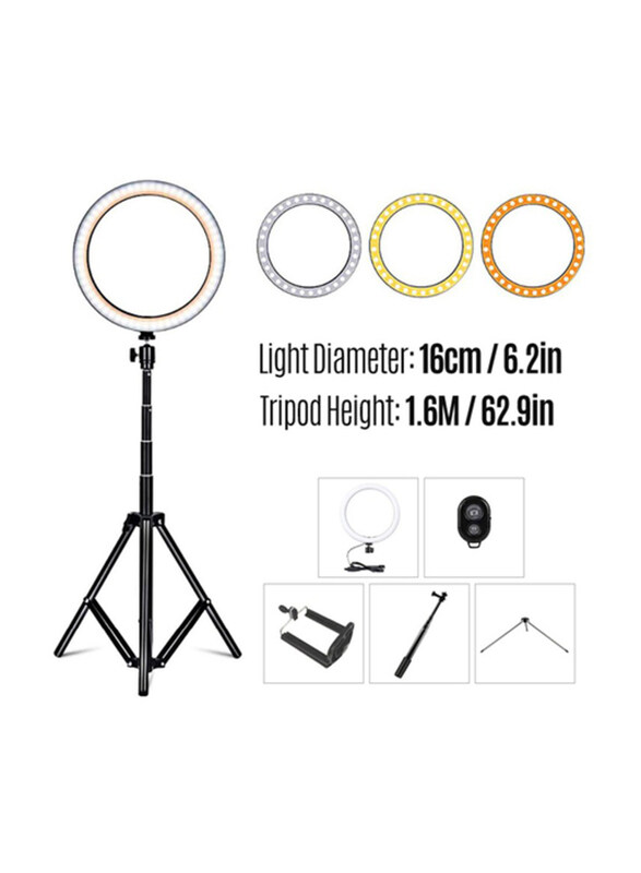 16cm Supplementary LED Folding Fill Ring Light, Black/White