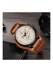 Curren Analog Unisex Watch with Leather Band, J3617CA2-KM, Brown-White