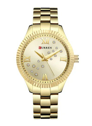 Curren Analog Watch for Women with Stainless Steel Band, Water Resistant, 9009, Gold/Gold