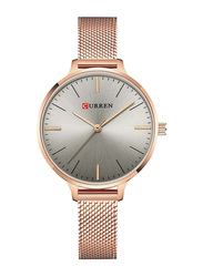 Curren Analog Watch for Women with Stainless Steel Band, C9022L-1, Gold-Grey