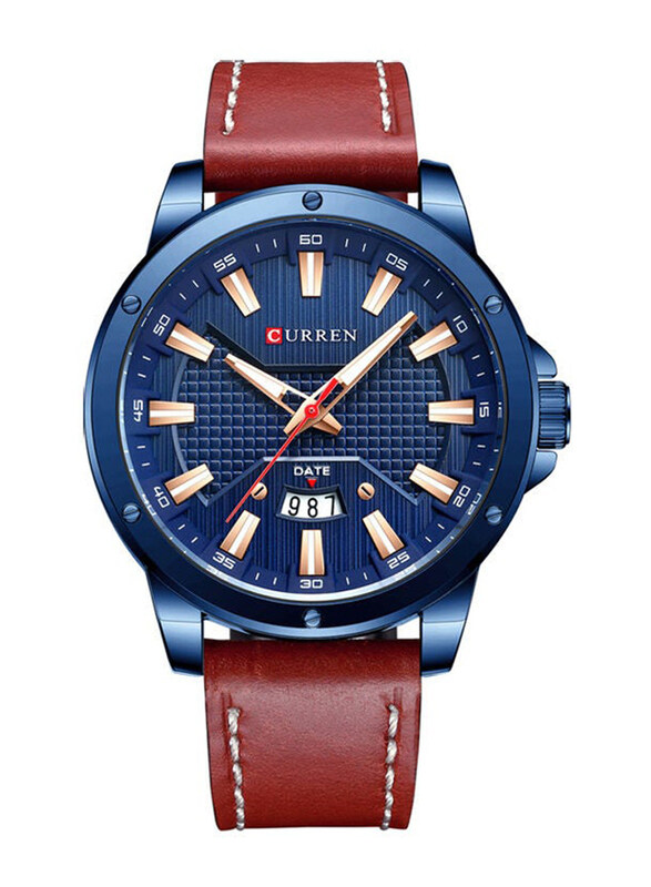 

Curren Analog Watch for Men with Leather Band, J-4727BL, Red-Blue