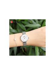 Curren Analog Watch for Women with Stainless Steel Band, Water Resistant, 9038, Silver-White