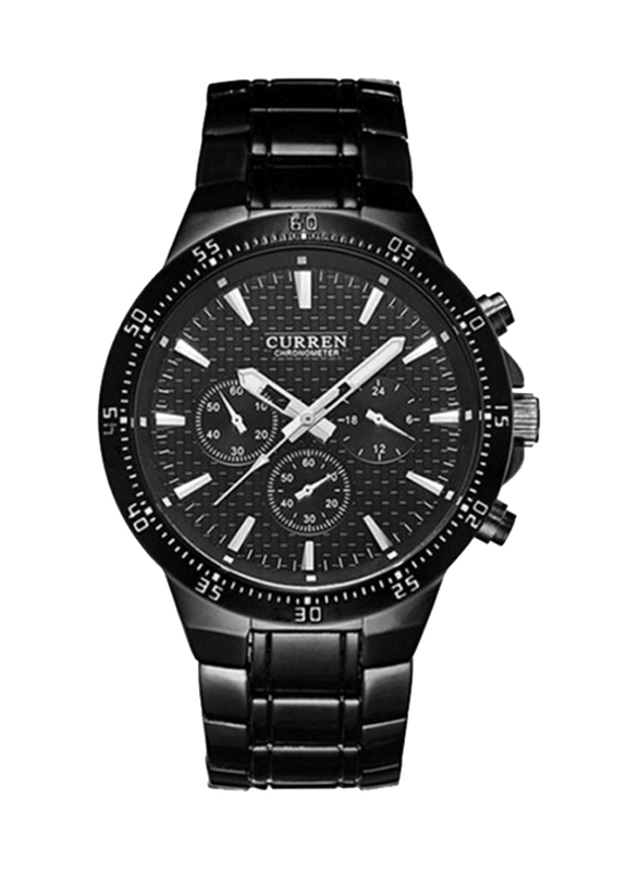 Curren Analog Watch for Men with Stainless Steel Band, Water Resistant and Chronograph, WT-CU-8063-B2, Black