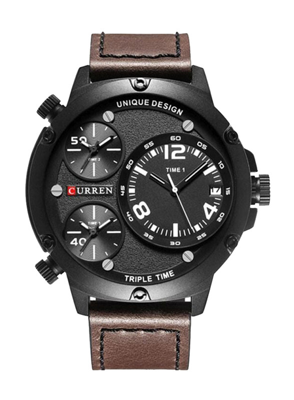 

Curren Analog Watch for Men with Leather Band, Water Resistant, 8262, Brown-Black