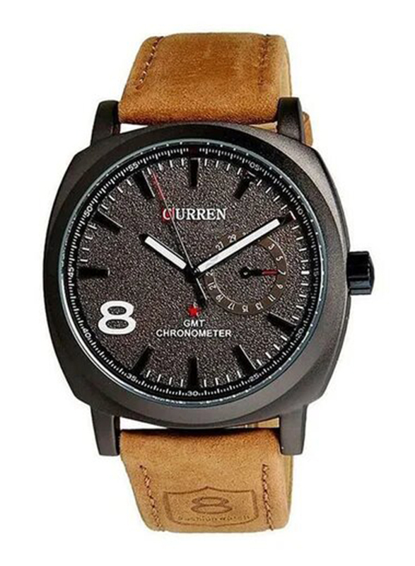 Curren Renewed Analog Watch for Men with Leather Band, Water Resistant and Chronograph, 8139, Brown/Grey