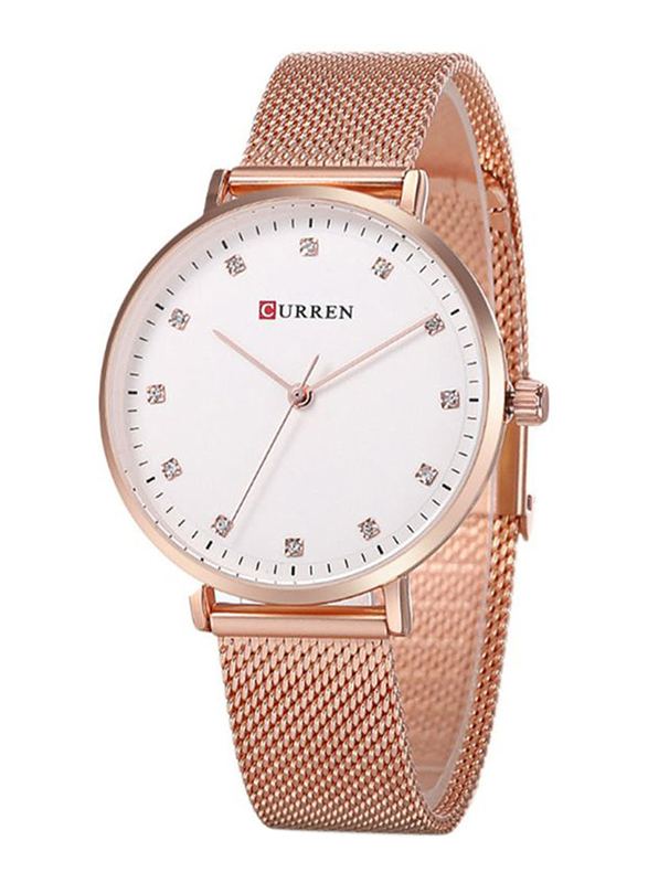 Curren Analog Watch for Women with Metal Band, 9023, White/Rose Gold