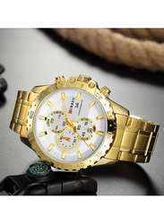 Curren Analog Watch for Men with Stainless Steel Band, Chronograph, J3946G-KM, Gold-White