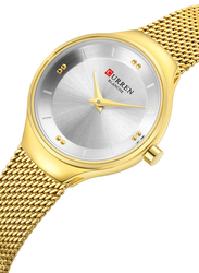 Curren Analog Watch for Women with Stainless Steel Band, Water Resistant, 9028, Gold-Silver