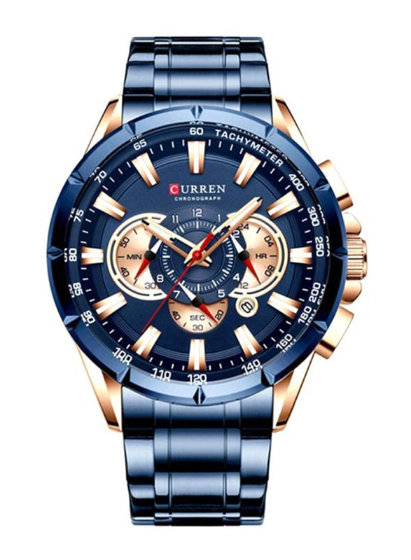 Curren Analog Watch Unisex with Stainless Steel Band, Water Resistant and Chronograph, J4346bl, Blue-Multicolour