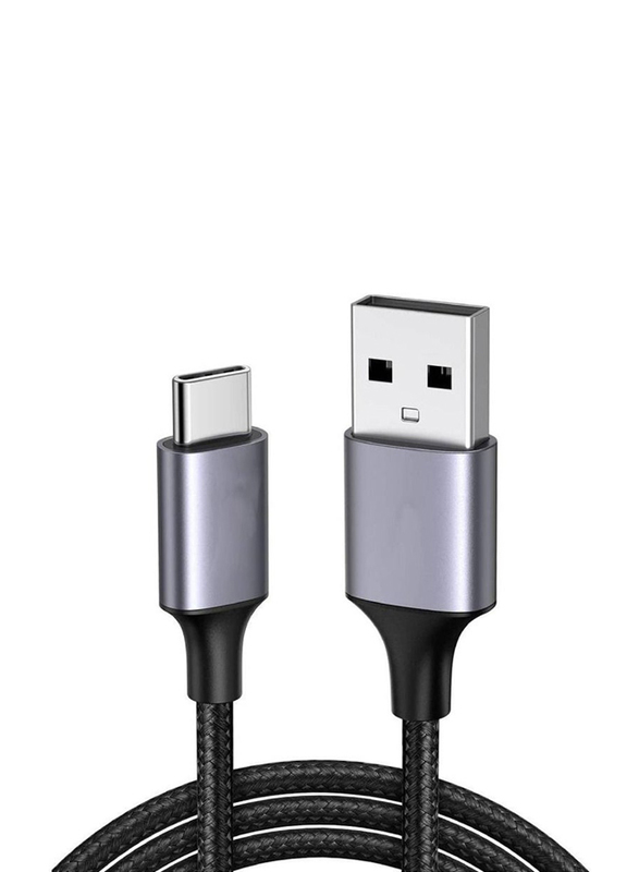 3-Meters USB Type-C  Nylon Braided Fast Charging Cable, USB Type-C Male to USB Type A Male, Black/Silver