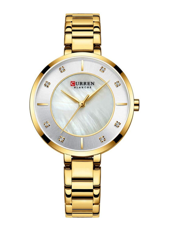 

Curren Analog Watch for Women with Stainless Steel Band, Water Resistant, 9051, White-Gold