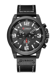 Curren Analog Watch for Men with Leather Band, Chronograph, J4370-2-KM, Black/Black