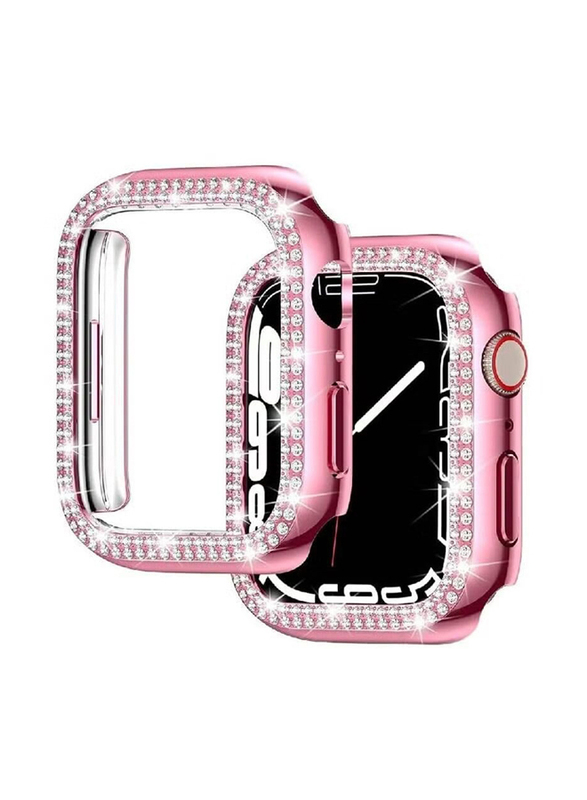 Diamond Guard Shockproof Frame Cover for Apple Watch 45mm, Rose Pink