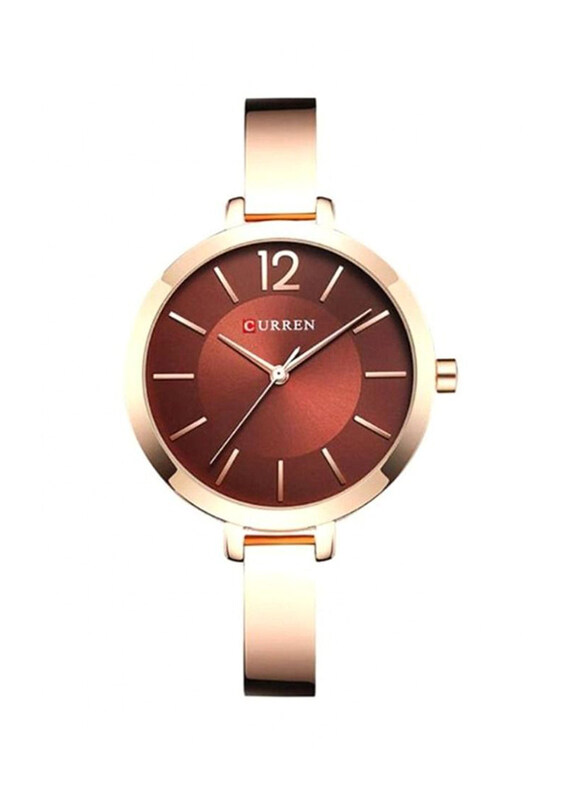 

Curren Analog Watch for Women with Stainless Steel Band, Water Resistant, 9012, Rose Gold-Brown
