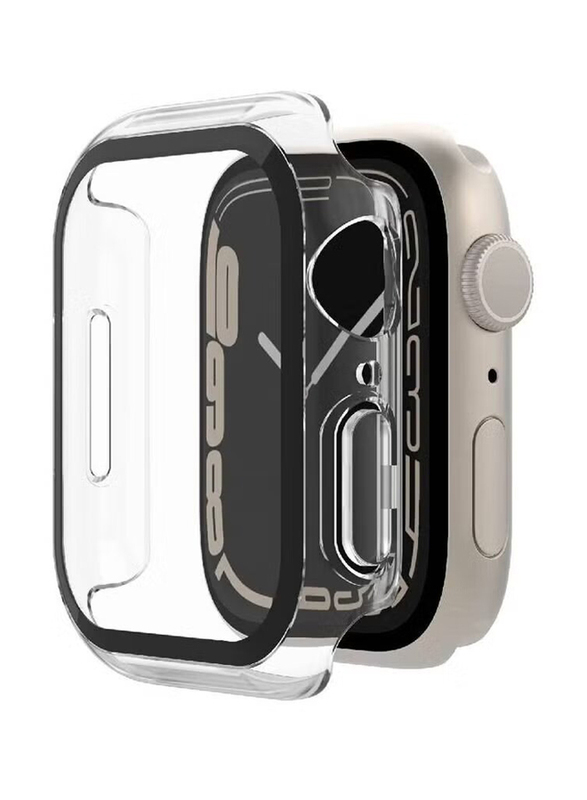 Soft Silicone Bumper Case with Built-In Tempered Glass Screen Protector for Apple Watch Series 7 41mm, Clear