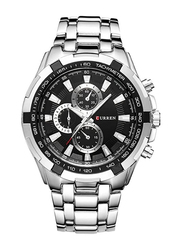 Curren Fashion Casual Quartz Analog Watch for Men with Stainless Steel Band, Chronograph, Black/Silver