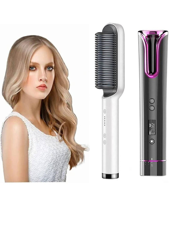 

Gennext Hair Straightener Brush Hair Curler Tongs Hair Straightener Iron Electric Hot Comb Multifunctional Straight Hair Straightener Comb, 2 Pieces,