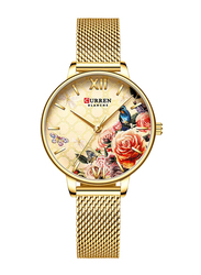 Curren Analog Watch for Women with Stainless Steel Band, Water Resistant, J4274G, Gold-Multicolour