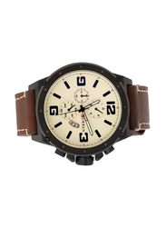 Curren Analog Watch for Men with Leather Band, Water Resistant and Chronograph, CU-8230-W, Brown-Beige