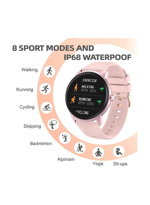 Zoom Plus IP68 Waterproof Full Touch Screen Bluetooth Smartwatch for iOS/Android, Pink