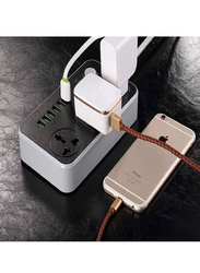 Universal Power Strips 3 Way Outlets 6 USB Plug Ports Surge Protection Power Socket Switch Portable Charger, Black/Grey