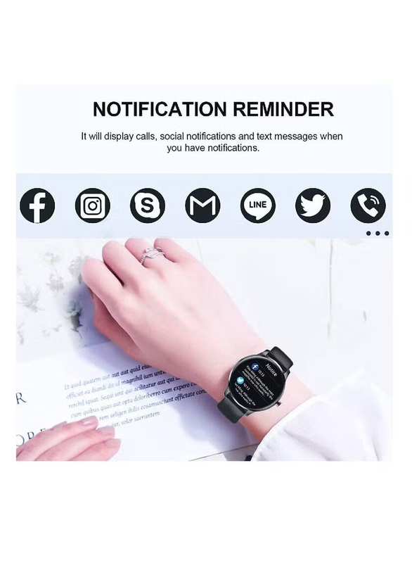 Waterproof Android Smartwatch with Heart Rate, Pedometer, Blood Pressure Monitor, Call Reminder, Black