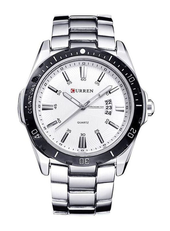 

Curren Analog Watch for Men with Stainless Steel Band, Water Resistant, 8110, Silver-White