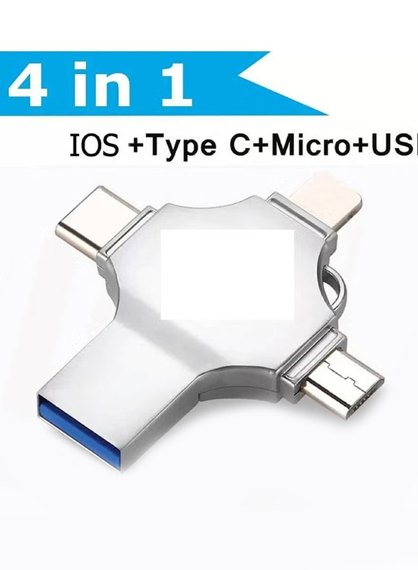 4 in 1 USB 3.0 Flash Drive 32GB for Lightning + Type C + Micro + USB, Silver