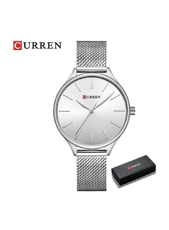 Curren Simple Quartz Analog Watch for Women with Stainless Steel Band, Water Resistant, Silver