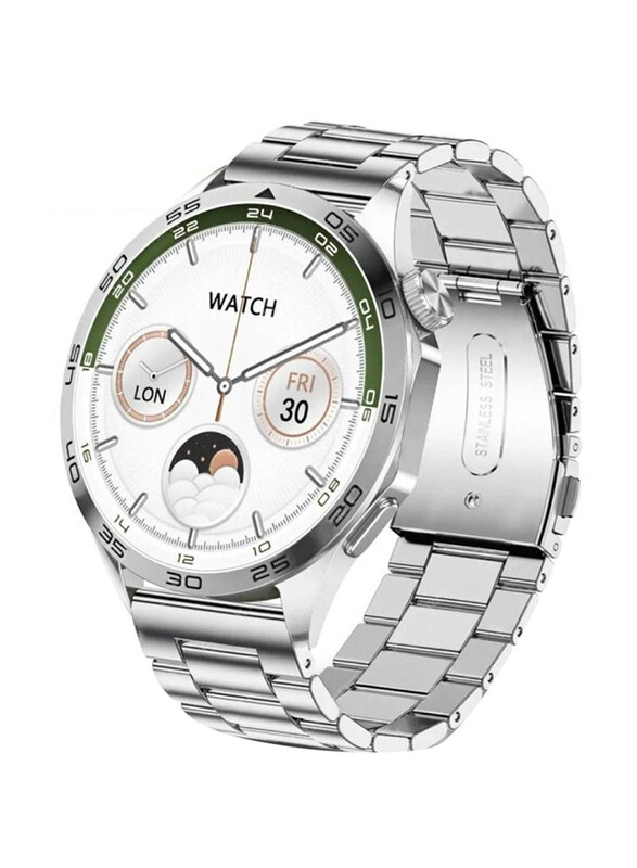 

Lw New Design Bluetooth Calling Stainless Steel Strap HD Display ALways Show Time IP68 Waterproof Smartwatch, Silver