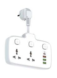 2500W 2 Way Plugs Extension Multi Plug Adaptor with 1 PD & 1 QC3.0 And 2 Auto I'D Ports, White