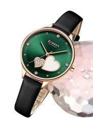 Curren Analog Watch for Women with Leather Band, Water Resistant, Cur210, Black-Green