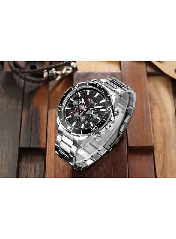 Curren Analog Watch for Men with Alloy Band, Chronograph, J3626SB-KM, Silver-Black