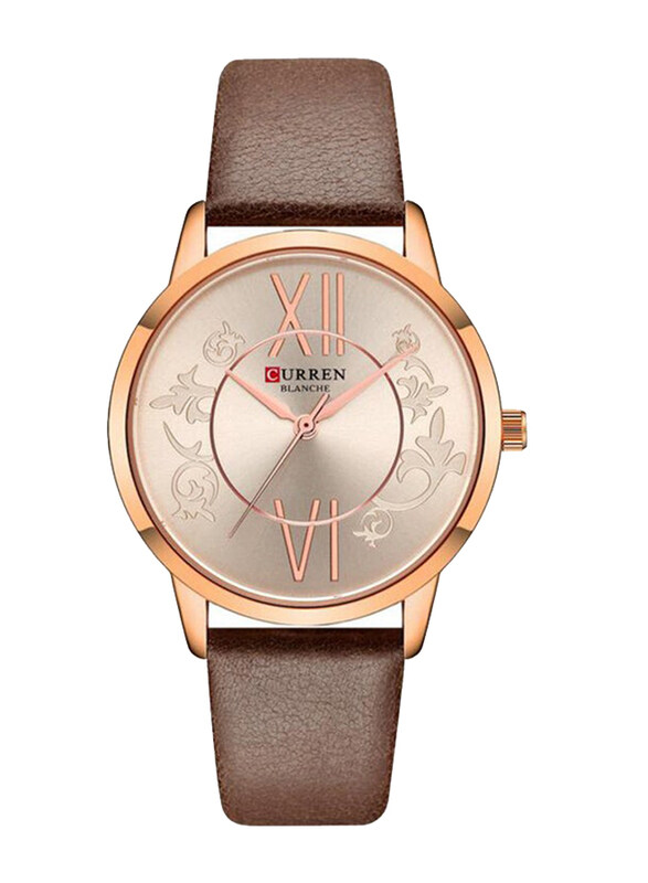 

Curren Analog Watch for Women with Leather Band, Brown-Gold