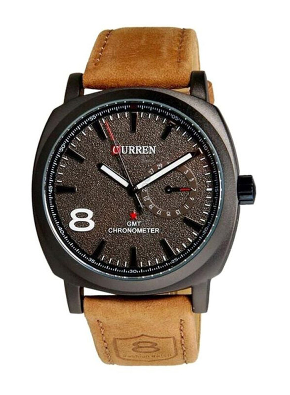 

Curren Analog Watch for Men with Leather Band, 2724343318261, Brown-Grey