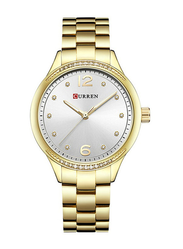 

Curren Analog Watch for Women with Stainless Steel Band, Water Resistant, WT-CU-9003-GO1, Gold-White