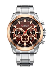 Curren Analog + Digital Watch for Men with Stainless Steel Band, Water Resistant and Chronograph, 8361, Silver-Brown