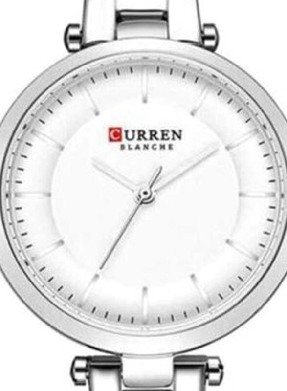 Curren Analog Watch for Women with Stainless Steel Band, Water Resistant, 9054, Silver-White