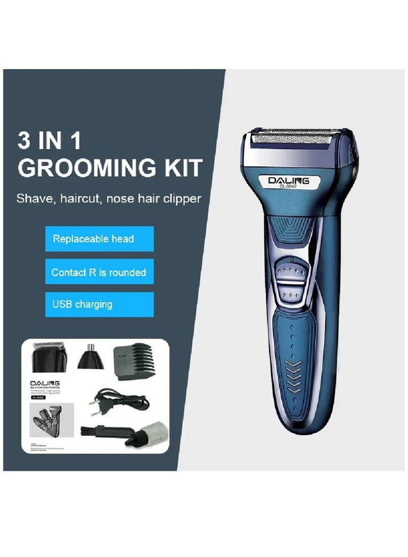 Daling 3-in-1 Professional Multi-functional Electric Cordless Rechargeable Hair Trimming & Grooming Kit, Blue