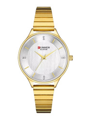 Curren Brand Luxury Quartz Wrist Watch for Women with Stainless Steel Band, Water Resistant, 9041, Gold-Silver