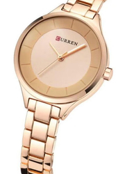 Curren Analog Watch for Women with Stainless Steel Band, Water Resistant, 9015, Gold