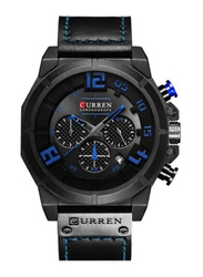 Curren Analog Watch for Men with Leather Band, Water Resistant and Chronograph, 8287, Black/Black