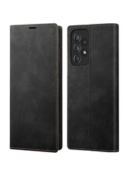 Samsung Galaxy A72 Leather Folio Flip Mobile Phone Case Cover, Black