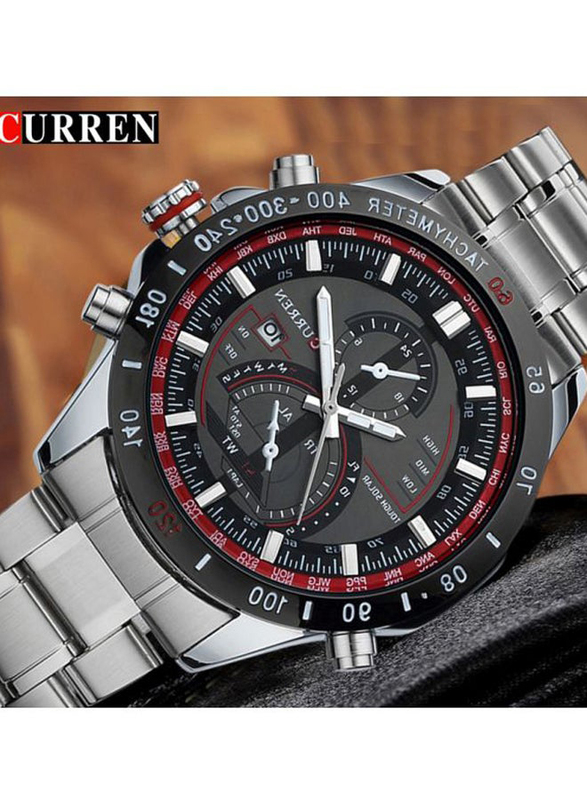Curren Analog Watch for Men with Stainless Steel Band, Water Resistant and Chronograph, 8149, Silver-Black