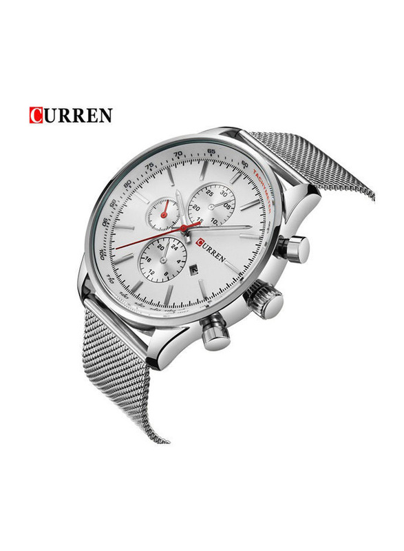 Curren Analog Watch for Men with Alloy Band, Chronograph, J1714SW-KM, Silver-Multicolour
