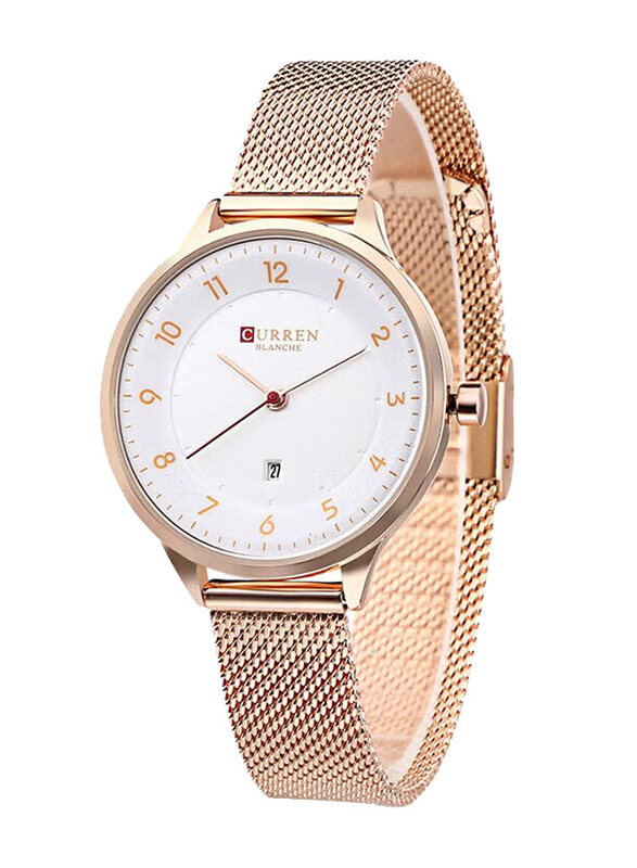 

Curren Analog Watch for Women with Stainless Steel Band, 2619405, Rose Gold/White