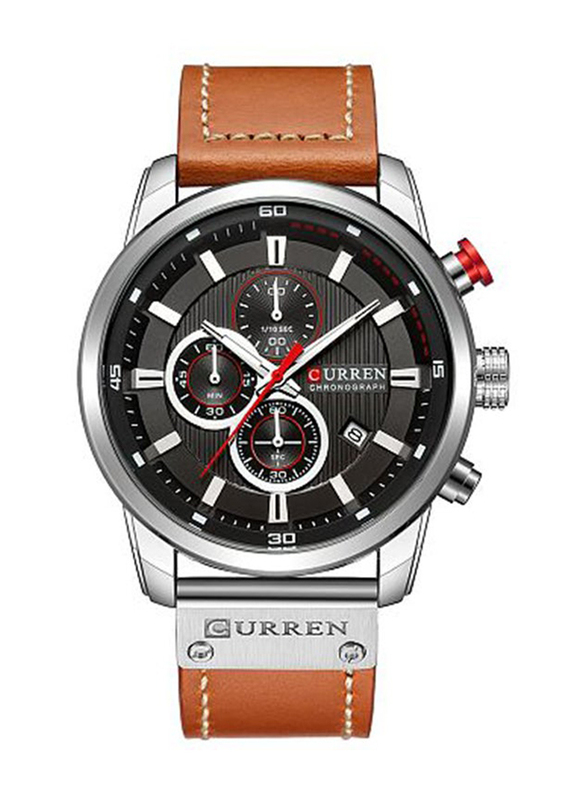 Curren Analog Watch for Men with Leather Band, Water Resistant and Chronograph, 1J3103KB, Brown-Black